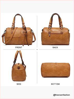 Soft Vegan Leather Barrel Hobo Bag Large Tote Satchel Crossbody Work